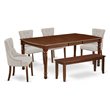 Pemberly Row 6-Piece Wood Dining Set in Mahogany and Doeskin Finish