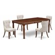 Pemberly Row 5-Piece Wood Dining Set in Mahogany with Linen Upholstery