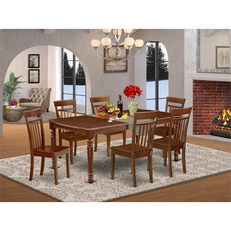 Pemberly Row 7-Piece Dining Set with Wood Seats in Mahogany Finish