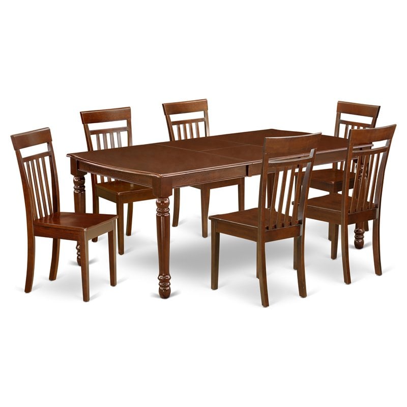Pemberly Row 7-Piece Dining Set with Wood Seats in Mahogany Finish
