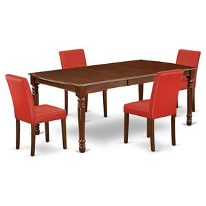 Pemberly Row 5-Piece Wood Dining Set with Mahogany Table & Red Chairs