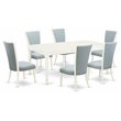 Pemberly Row 7-Piece Wood Dining Set in Linen White with Baby Blue Chairs