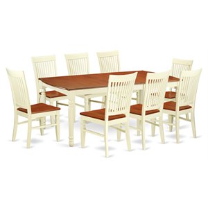 Pemberly Row 9-Piece Wood Kitchen Table Set in Buttermilk & Cherry