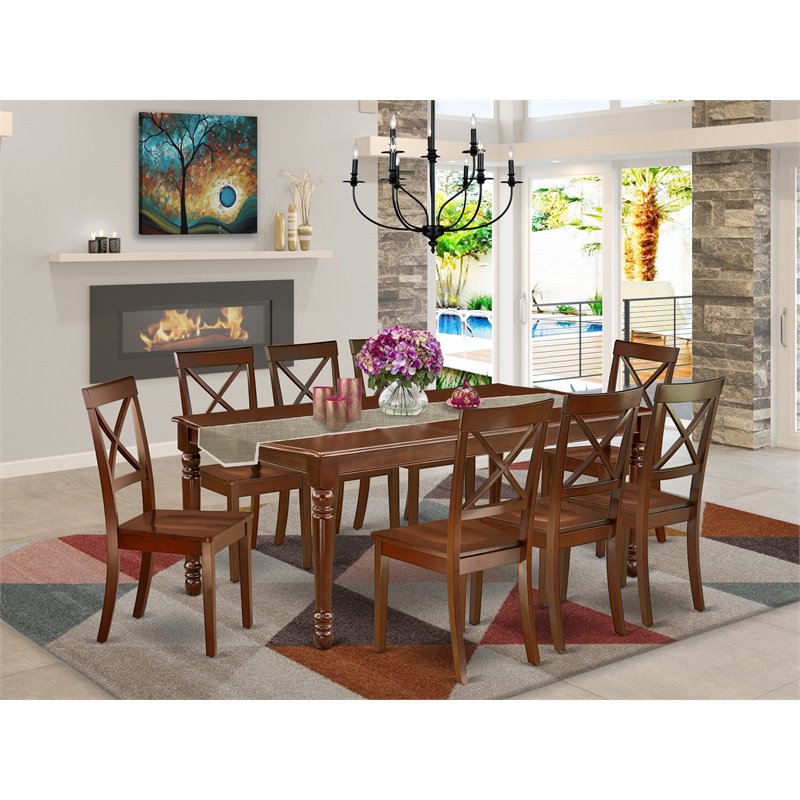 Pemberly Row 9-Piece Wood Dining Set with X-Back Chairs in Mahogany Finish