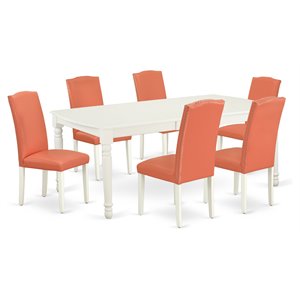 Pemberly Row 7-Piece Dining Set in Linen White with Pink Flamingo Chairs