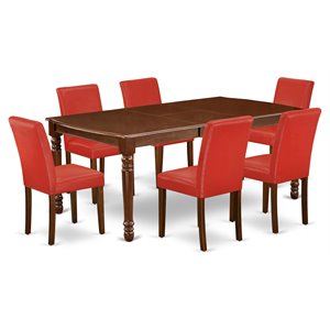 Pemberly Row 7-Piece Dining Set in Mahogany with Firebrick Red Chairs