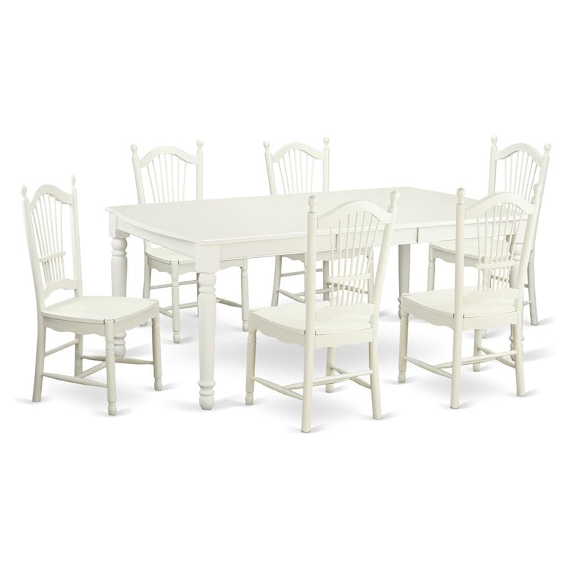 Pemberly Row 7-Piece Wood Dining Set with Wood Chairs in Linen White