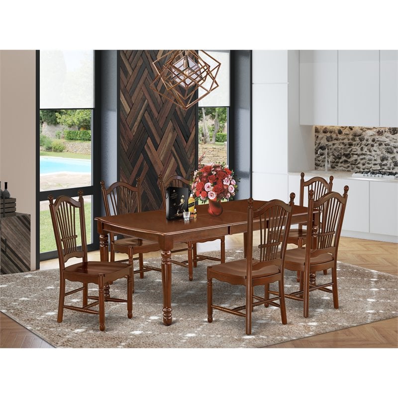 Pemberly Row 7-Piece Wood Dining Table Set with Wood Chairs in Mahogany