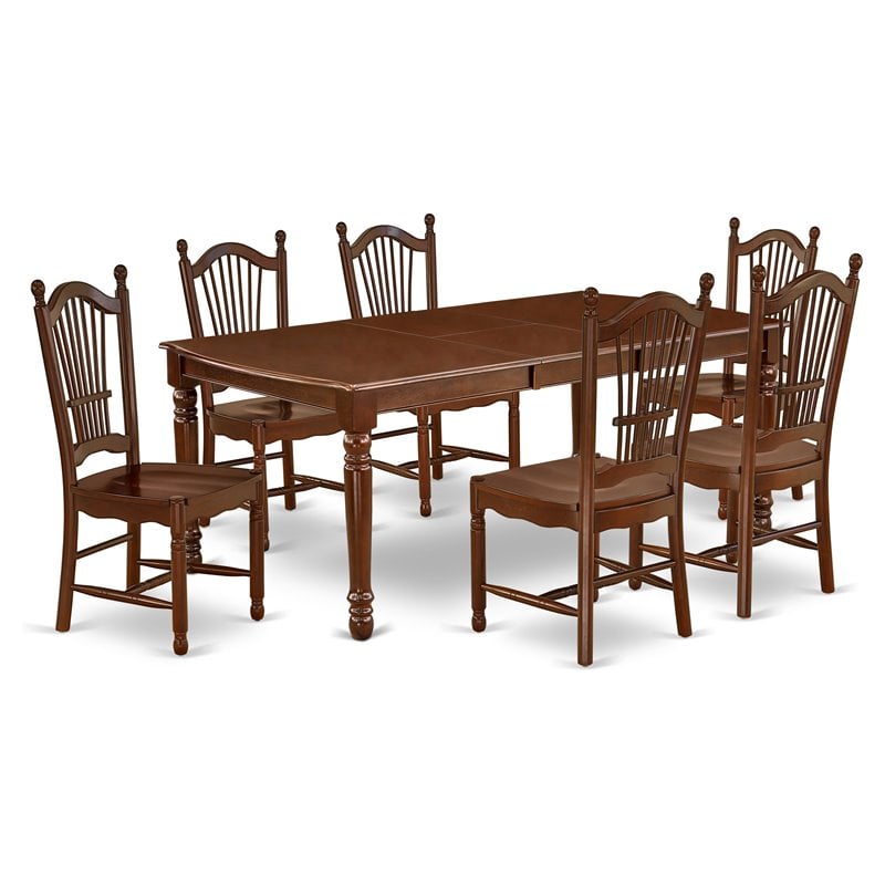 Pemberly Row 7-Piece Wood Dining Table Set with Wood Chairs in Mahogany