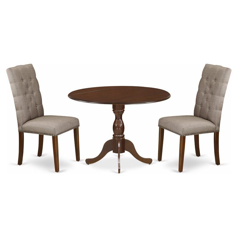 Pemberly Row 3-Piece Dining Set with Mahogany Table and Dark Khaki Chairs