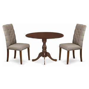 Pemberly Row 3-Piece Dining Set with Mahogany Table and Dark Khaki Chairs