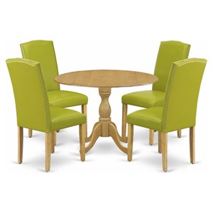 Pemberly Row 5-Piece Wood Dining Set in Oak and Autumn Green Finish