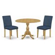 Pemberly Row 3-Piece Wood Dining Set in Oak and Oasis Blue Finish