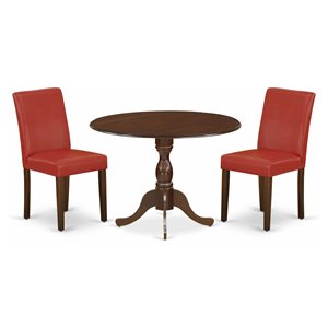 Pemberly Row 3-Piece Wood Dining Set with Drop Leaf Table in Mahogany