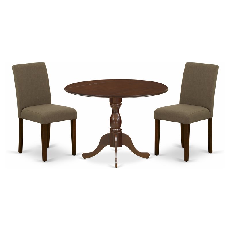 Pemberly Row 3-Piece Wood Dining Set with Upholstered Chairs in Mahogany