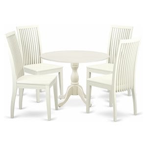 Pemberly Row 5-Piece Wood Kitchen Set with Drop-Leaf in Linen White