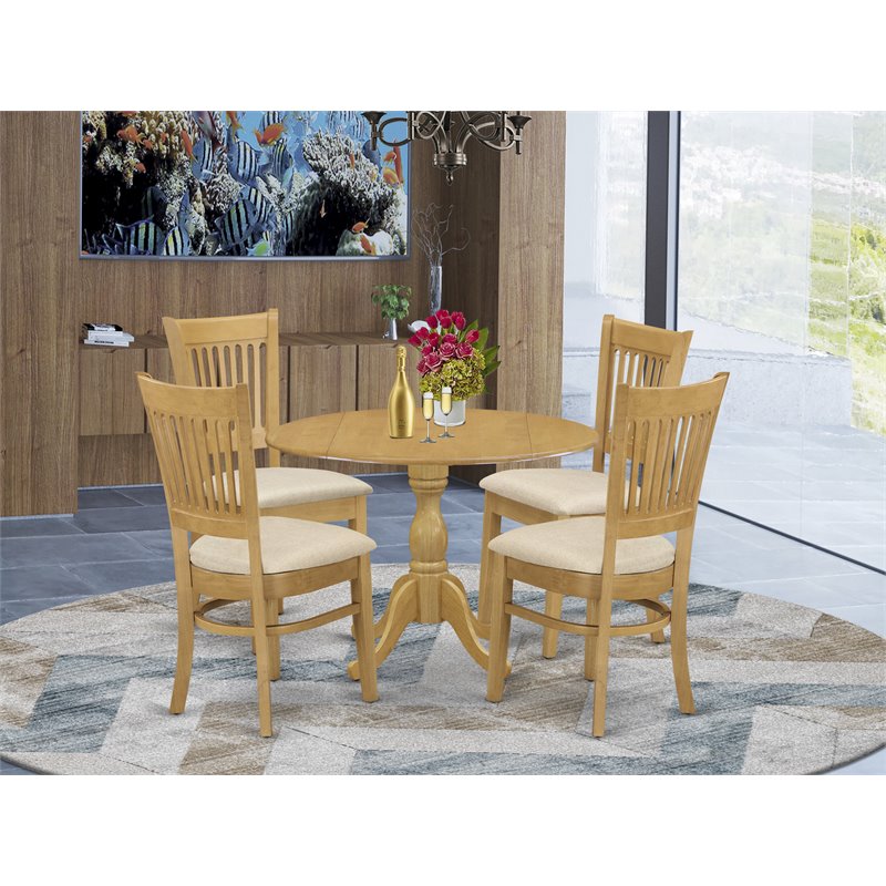 Pemberly Row 5-Piece Wood Dining Set with Cushion Seat in Oak Finish