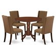 Pemberly Row 5-Piece Wood Dining Set in Mahogany Finish with Beige Cushions
