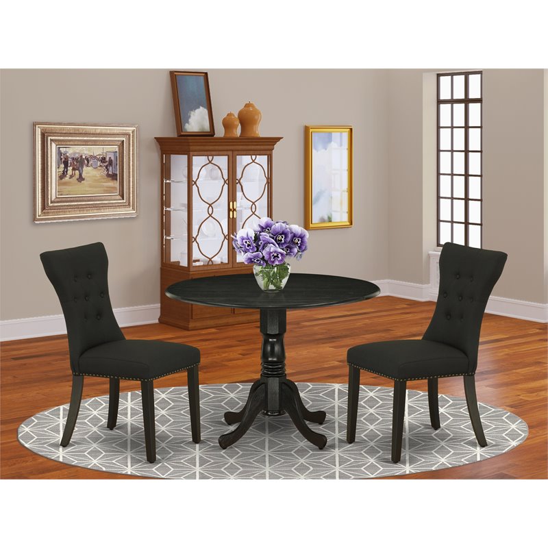 Pemberly Row 3-Piece Round Kitchen Set with Parson Chairs in Black