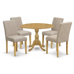 Pemberly Row 5-Piece Wood Dining Set with Round Table and Chairs in Oak
