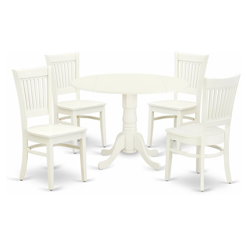 Pemberly Row 5-Piece Wood Dinette Set with Drop-Leaf Table in Linen White
