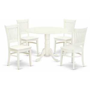 Pemberly Row 5-Piece Wood Dinette Set with Drop-Leaf Table in Linen White
