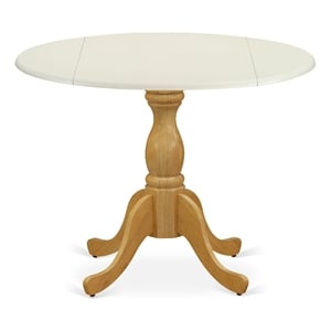Pemberly Row Round Dining Table with Pedestal Leg in White and Oak 42&quot
