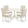 Pemberly Row 5-Piece Wood Dining Set with Linen Fabric Seat in White/Beige