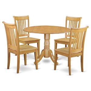 Pemberly Row 5-Piece Wood Dining Set with Double-Drop Leaf Table in Oak