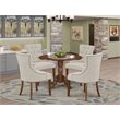 Pemberly Row 5-Piece Round Dining Set in Mahogany and Doeskin Upholstery