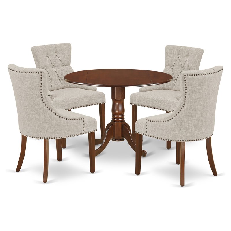 Pemberly Row 5-Piece Round Dining Set in Mahogany and Doeskin Upholstery