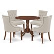 Pemberly Row 5-Piece Round Dining Set in Mahogany and Doeskin Upholstery