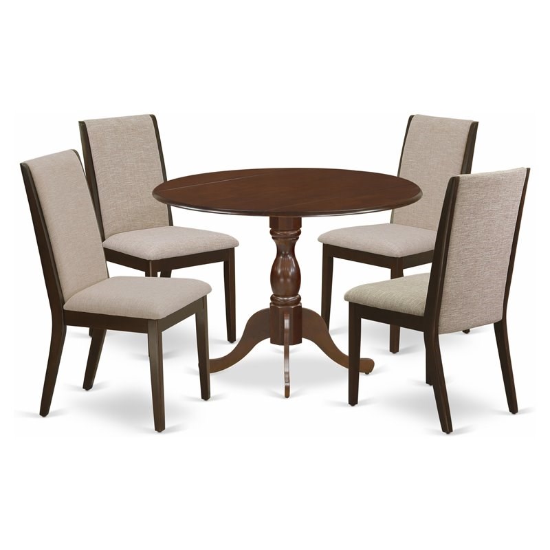 Pemberly Row 5-Piece Rustic Wood Dining Set in Mahogany and Light Tan