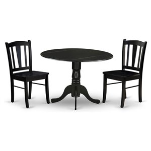 Pemberly Row 3-Piece Wooden Dining Set with Round Black Pedestal Table