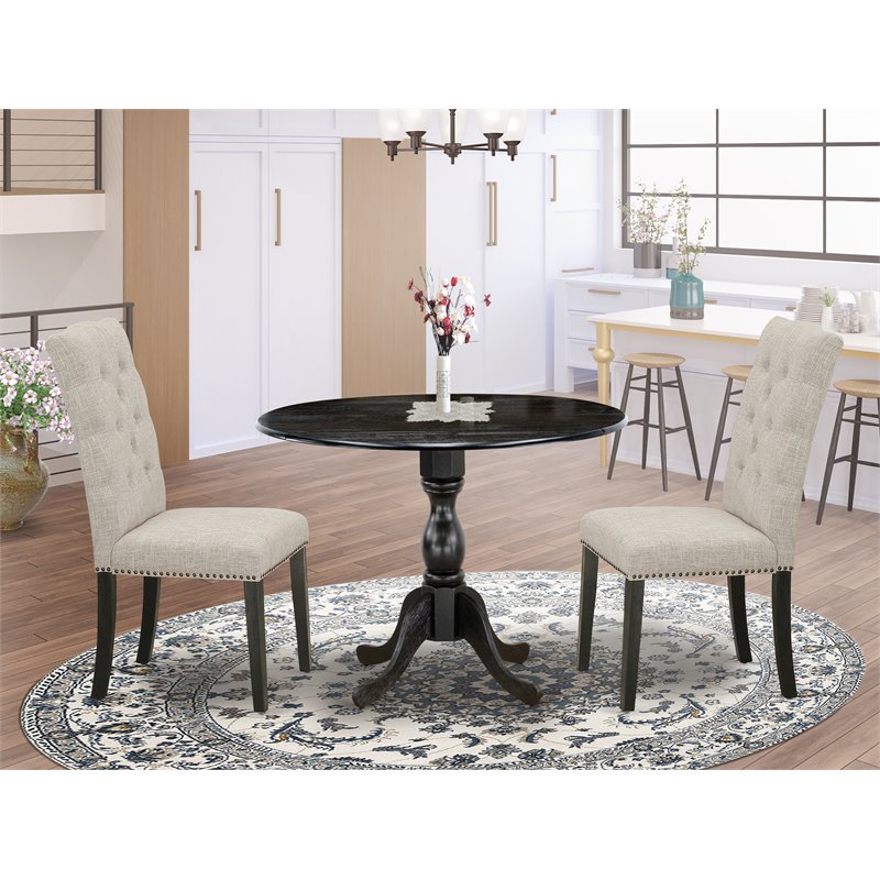 Pemberly Row 3-Piece Dining Set with Upholstered Chairs in Black/Doeskin
