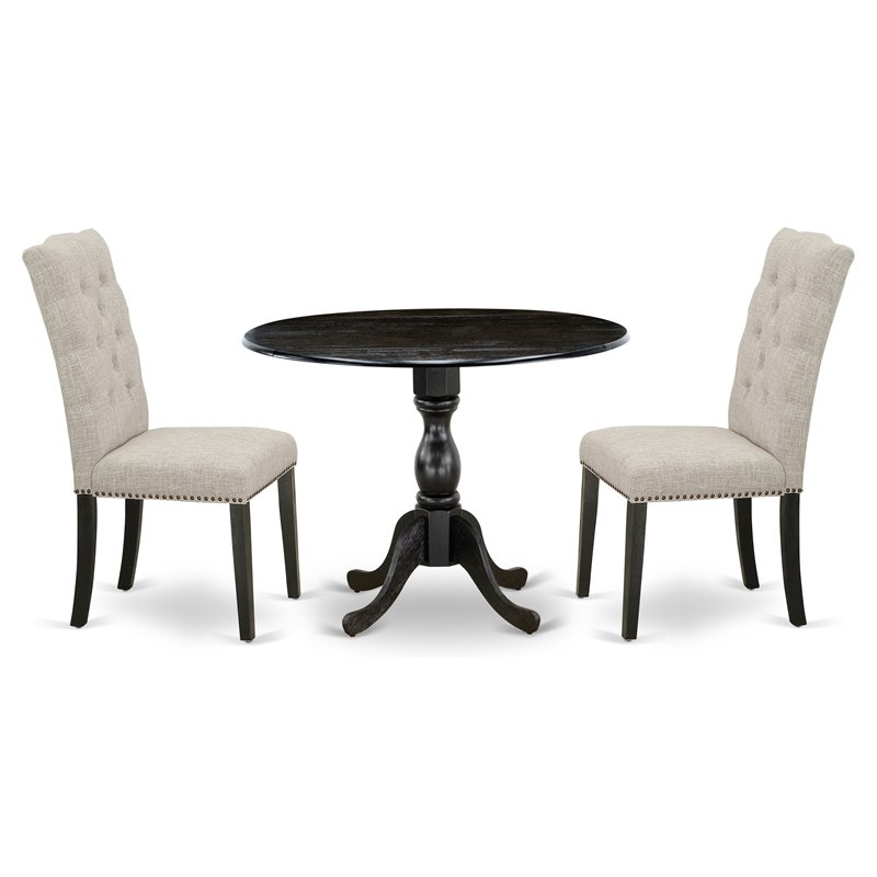Pemberly Row 3-Piece Dining Set with Upholstered Chairs in Black/Doeskin