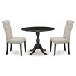 Pemberly Row 3-Piece Dining Set with Upholstered Chairs in Black/Doeskin