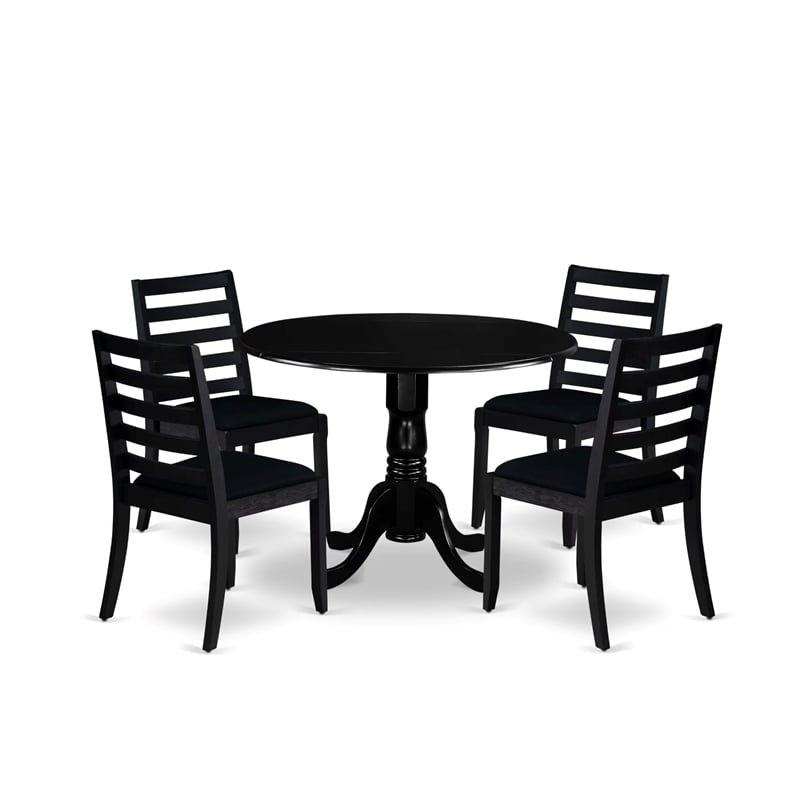 Pemberly Row 5-Piece Dining Set in Black Finish with Faux Leather Seats