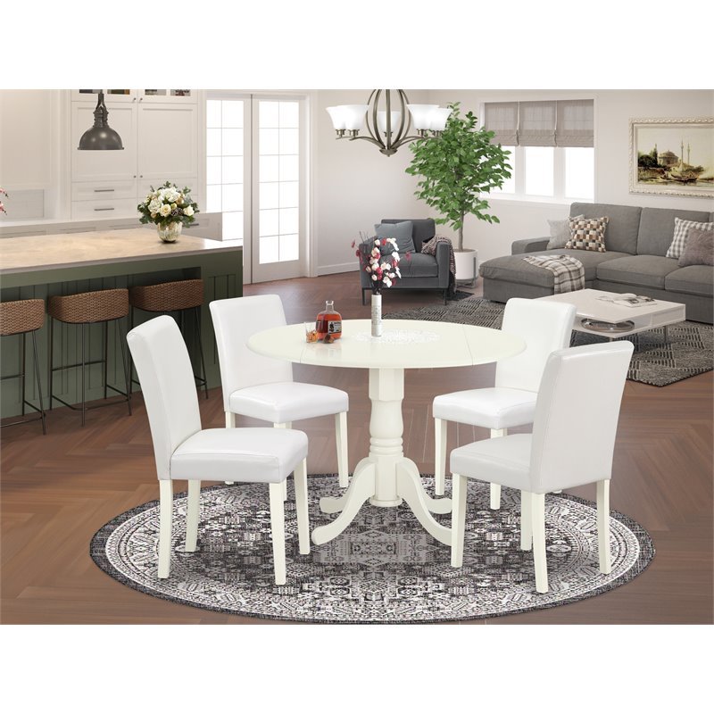 Pemberly Row 5-Piece Wooden Dining Set with Leather Seats in White