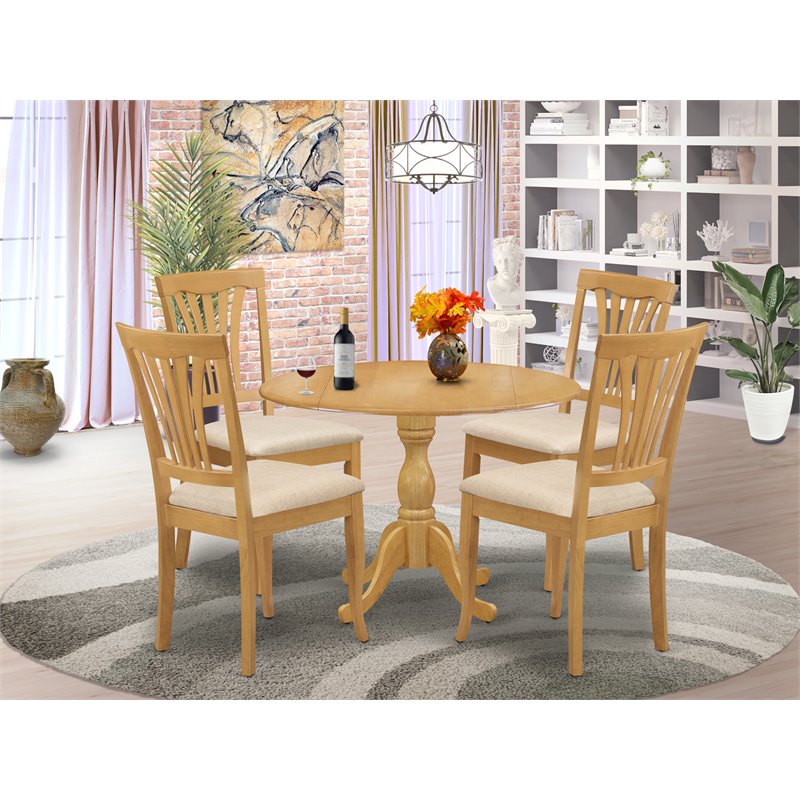 Pemberly Row 5-Piece Wood Dining Set with Drop Leaf Table in Oak Finish
