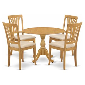Pemberly Row 5-Piece Wood Dining Set with Drop Leaf Table in Oak Finish
