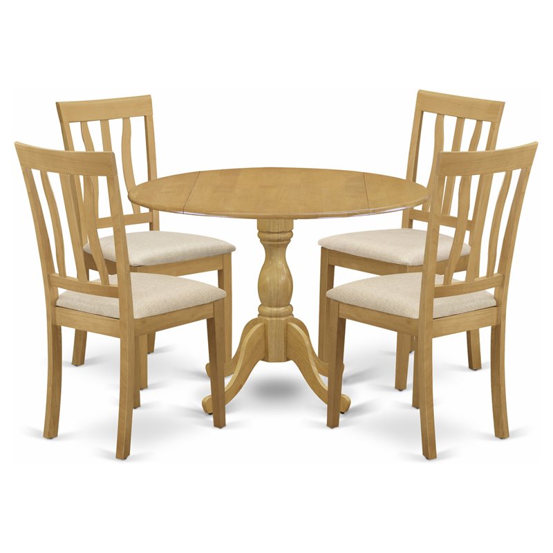 Pemberly Row 5-Piece Wood Dining Set with Drop Leaf Round Table in Oak