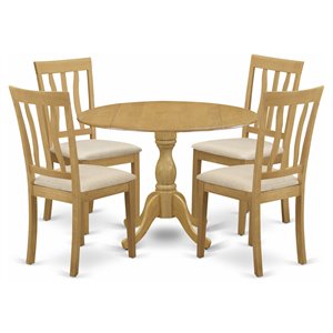 Pemberly Row 5-Piece Wood Dining Set with Drop Leaf Round Table in Oak