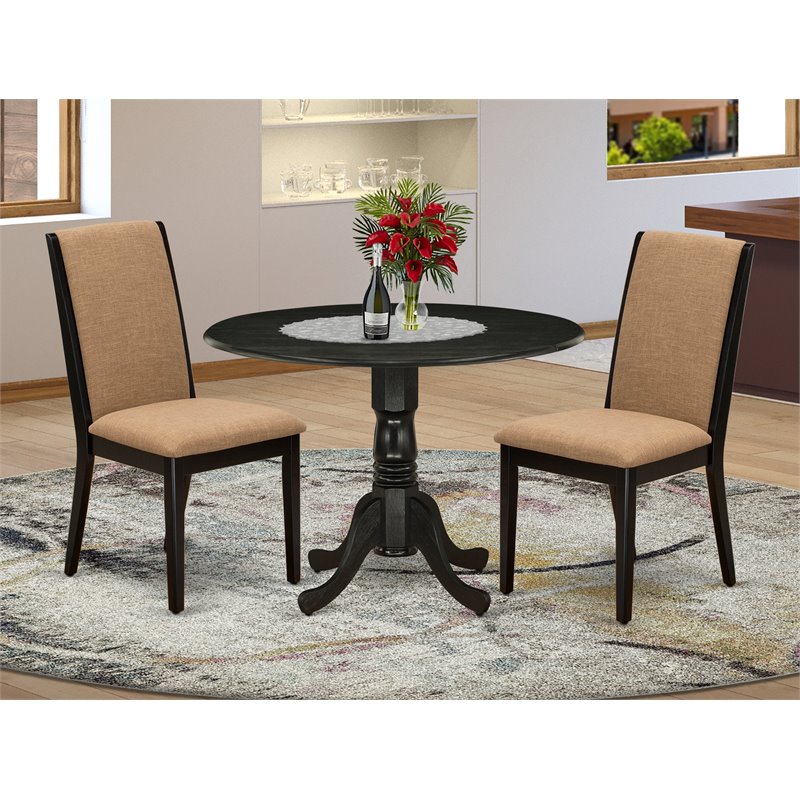 Pemberly Row 3-Piece Round Dining Set in Wirebrushed Black & Light Sable