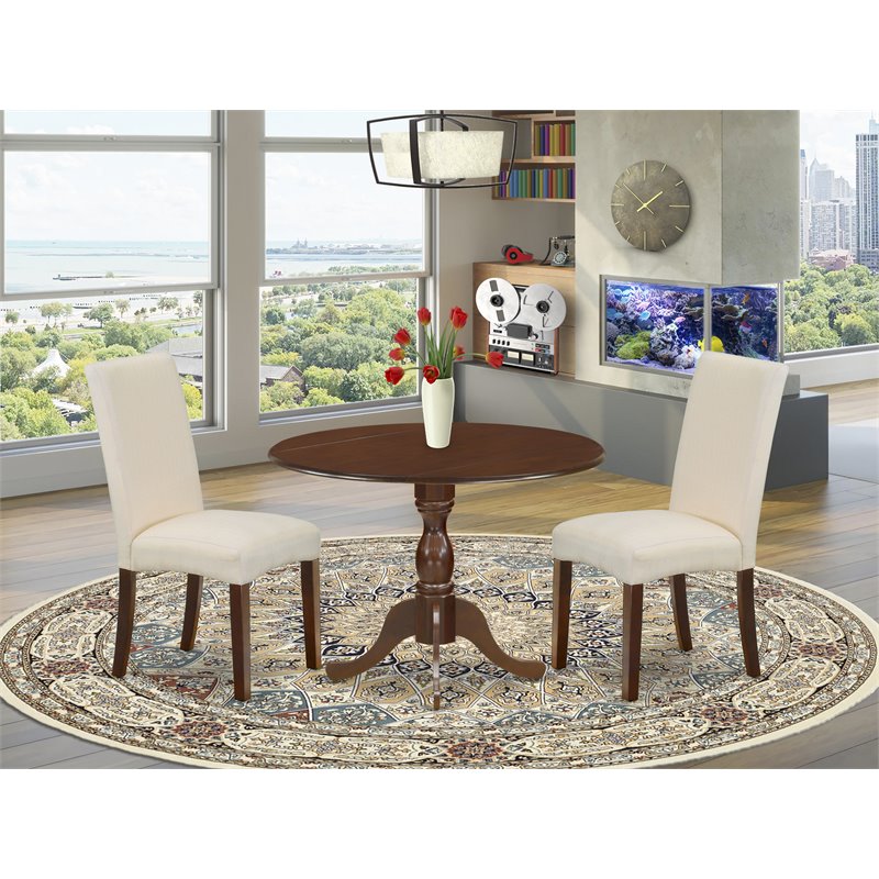 Pemberly Row 3-Piece Wood Dining Set w/ Drop Leaves in Mahogany/Cream