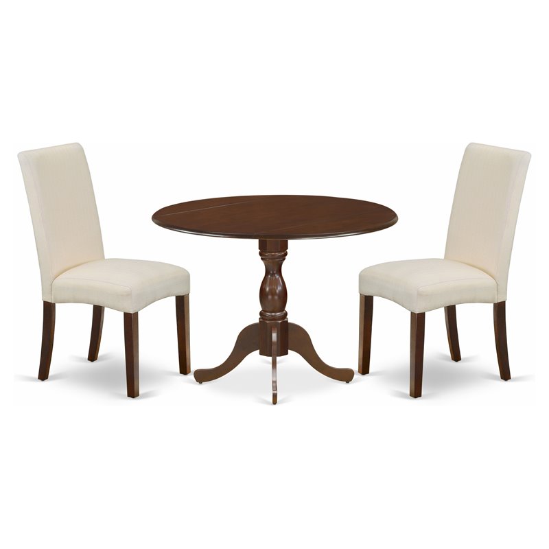 Pemberly Row 3-Piece Wood Dining Set w/ Drop Leaves in Mahogany/Cream