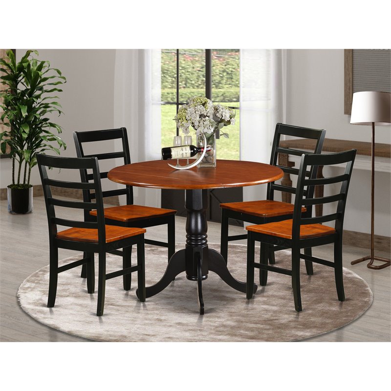 Pemberly Row 5-Piece Wood Dining Set in Black/Cherry w/ Pedestal Table