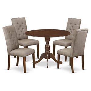 Pemberly Row 5-Piece Dining Set with Round Table in Mahogany/Dark Khaki