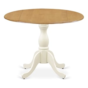 Pemberly Row Round Dining Table with Oak and Linen White Pedestal Finish