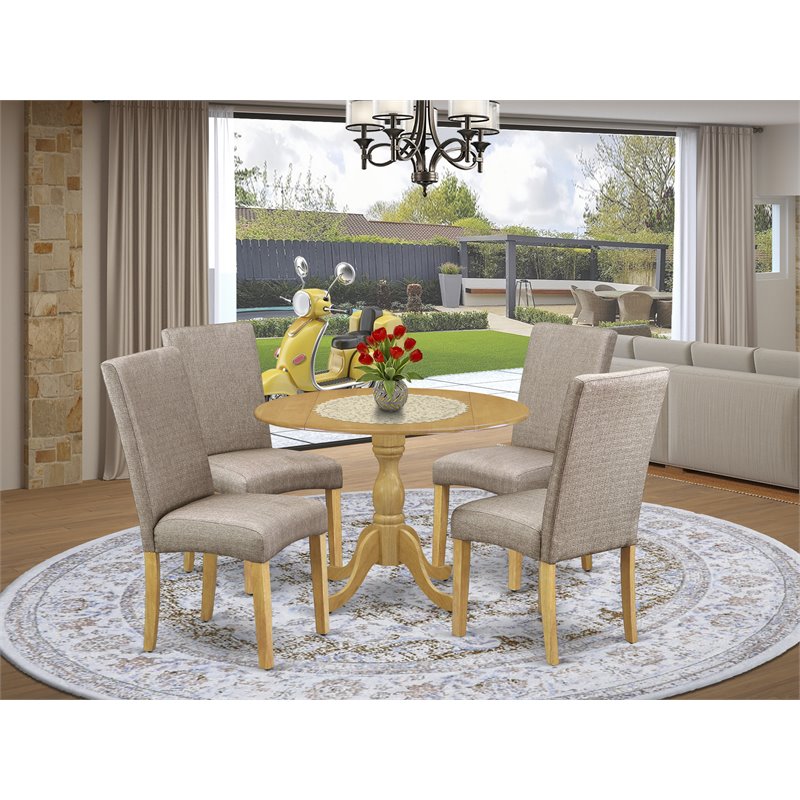 Pemberly Row 5-Piece Wood Dining Set with Round Table in Oak and Dark Khaki